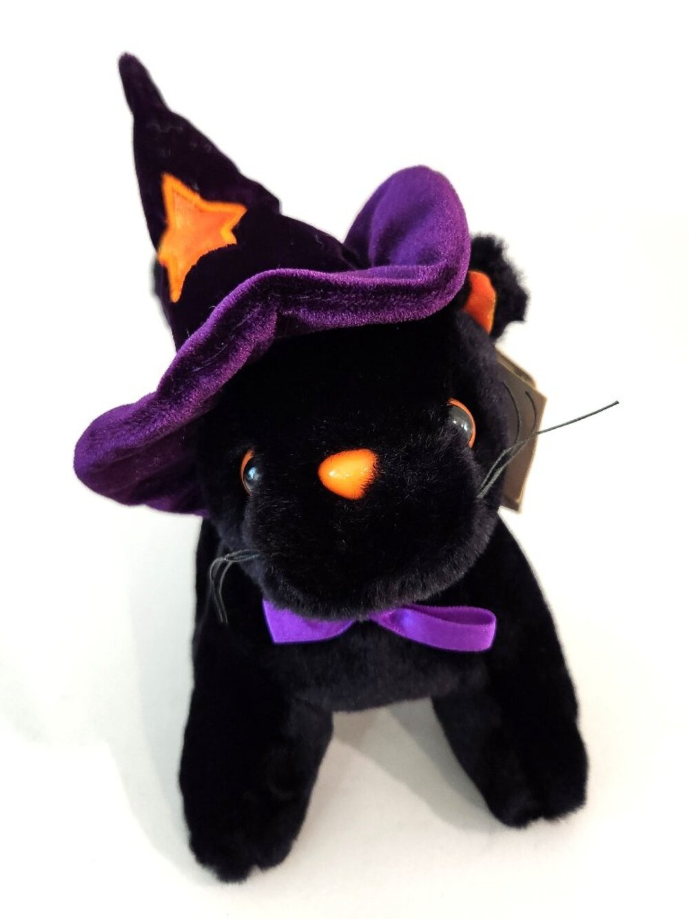 Dan Dee Black Cat Plush Velvet Purple Witch Hat & Bow Vintage w/Tags 7"